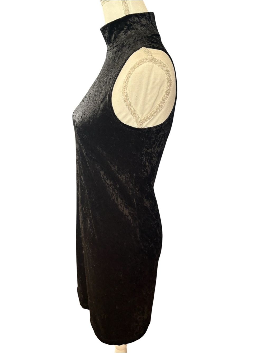VTG 90s Zanoni by Jalate Crushed Velvet Mock Neck Dress Black Medium Goth Grunge - Picture 3 of 12